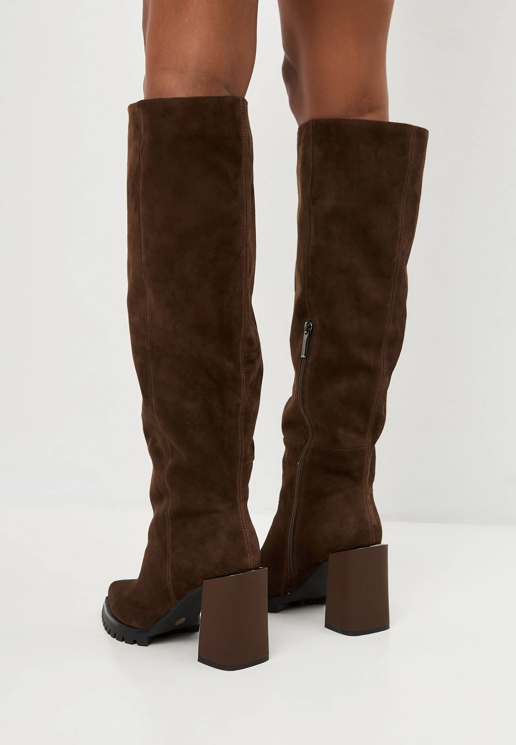 Bold Block Heel Knee-High Boots Nala - Brown