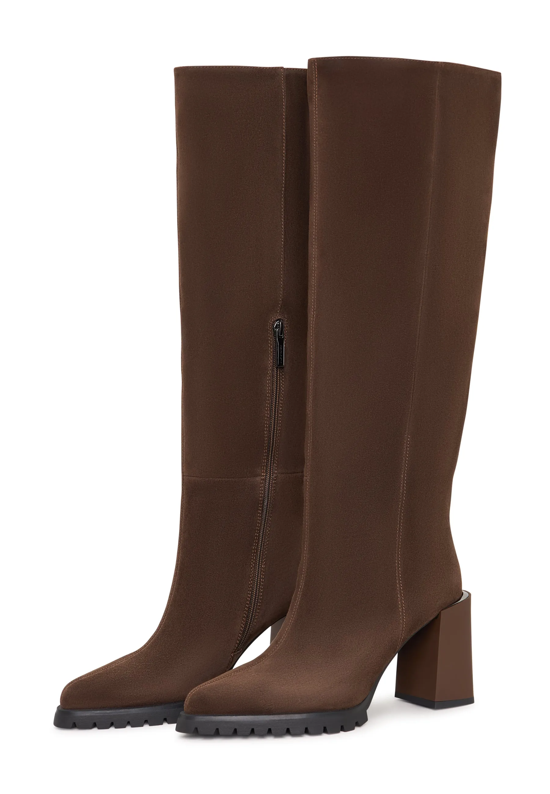 Bold Block Heel Knee-High Boots Nala - Brown