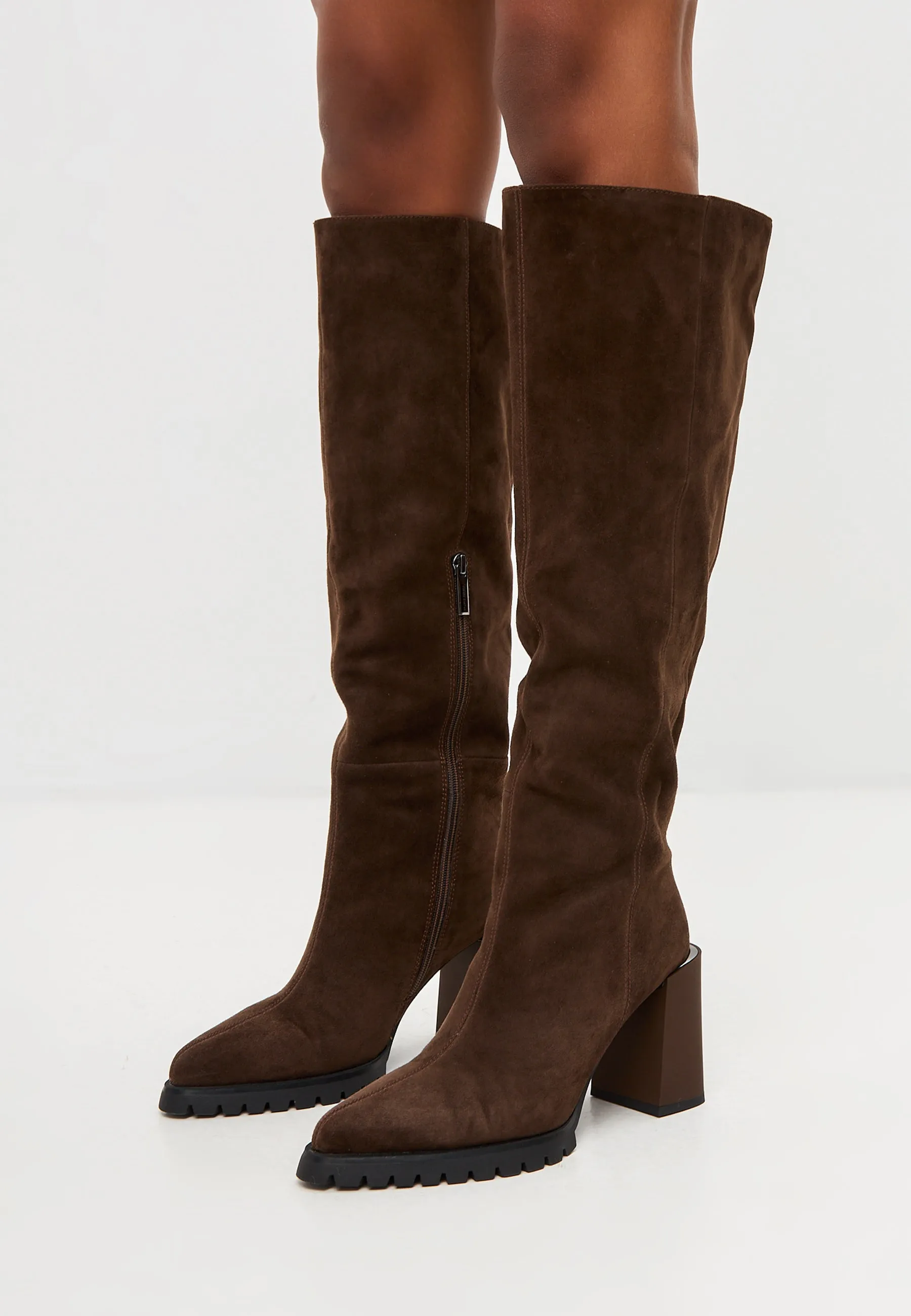 Bold Block Heel Knee-High Boots Nala - Brown