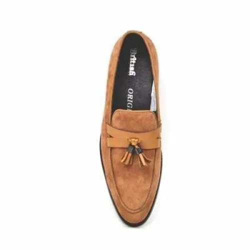 British Walkers Space Men's Cognac Suede and Leather Sophisticated Crepe Sole Loafers