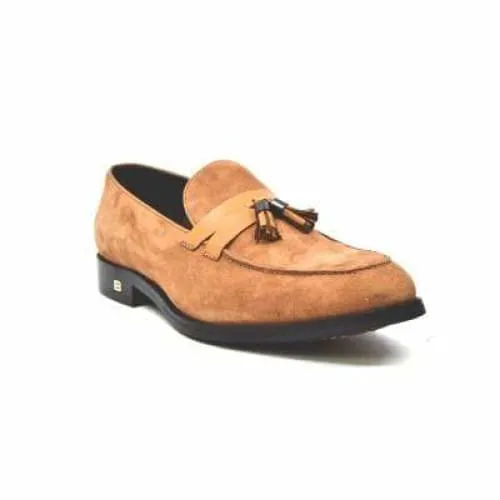 British Walkers Space Men's Cognac Suede and Leather Sophisticated Crepe Sole Loafers