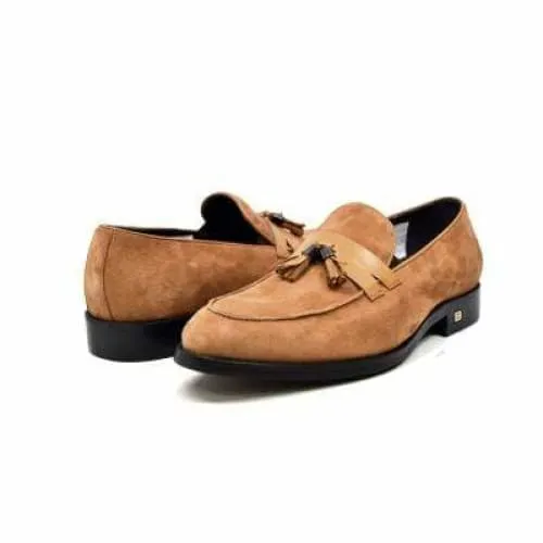 British Walkers Space Men's Cognac Suede and Leather Sophisticated Crepe Sole Loafers