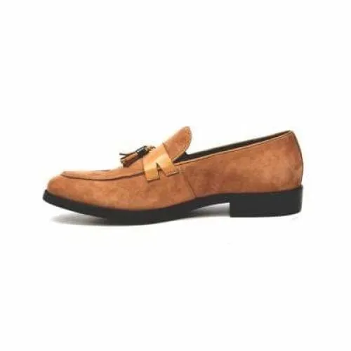 British Walkers Space Men's Cognac Suede and Leather Sophisticated Crepe Sole Loafers