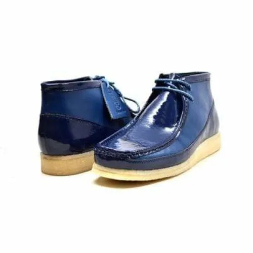 British Walkers Wallabee Boots Walker 100 Men's Navy Blue Patent Leather High Tops