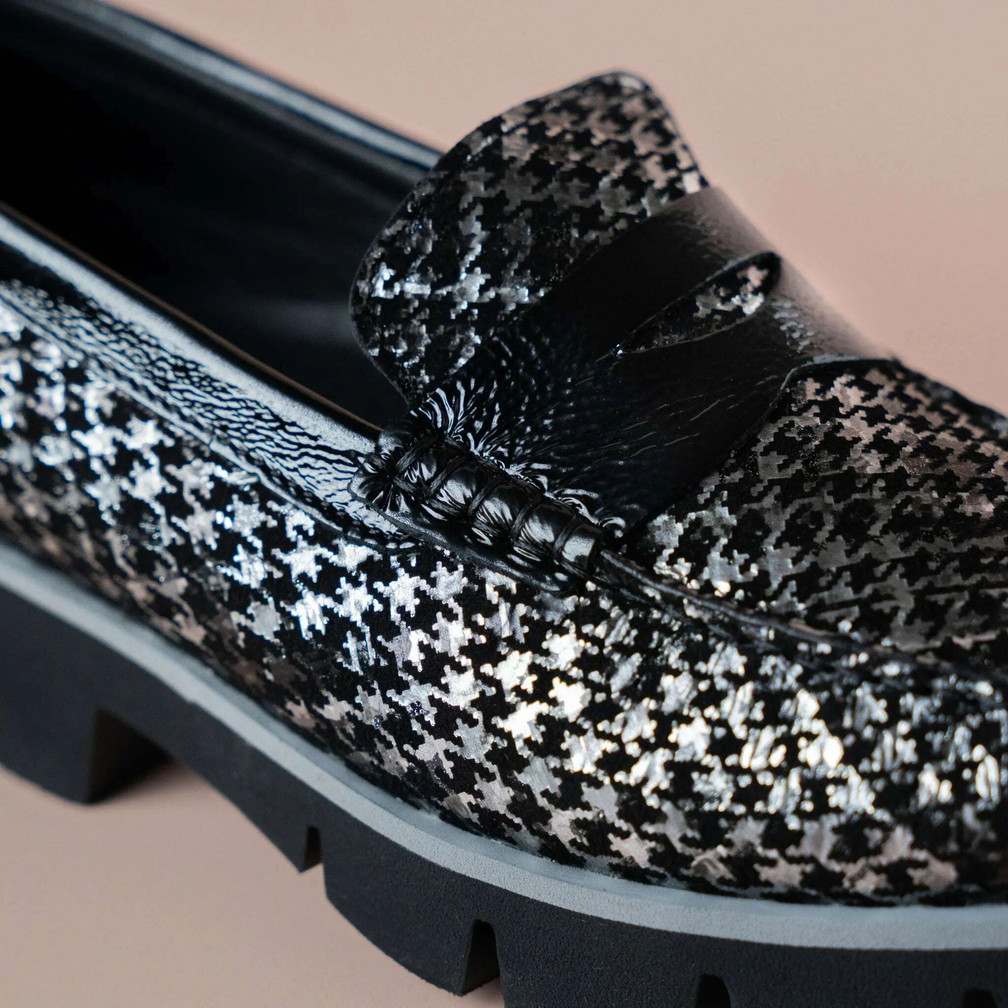 Di Chenzo - 9351 Black/Silver Houndstooth Loafer