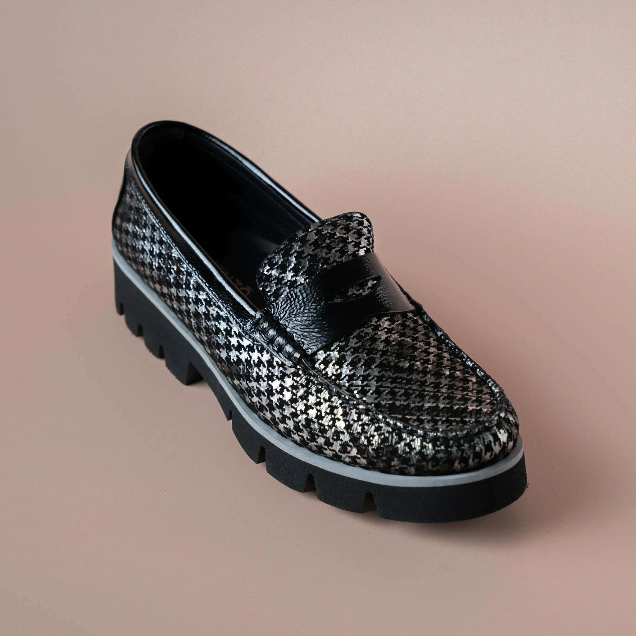 Di Chenzo - 9351 Black/Silver Houndstooth Loafer