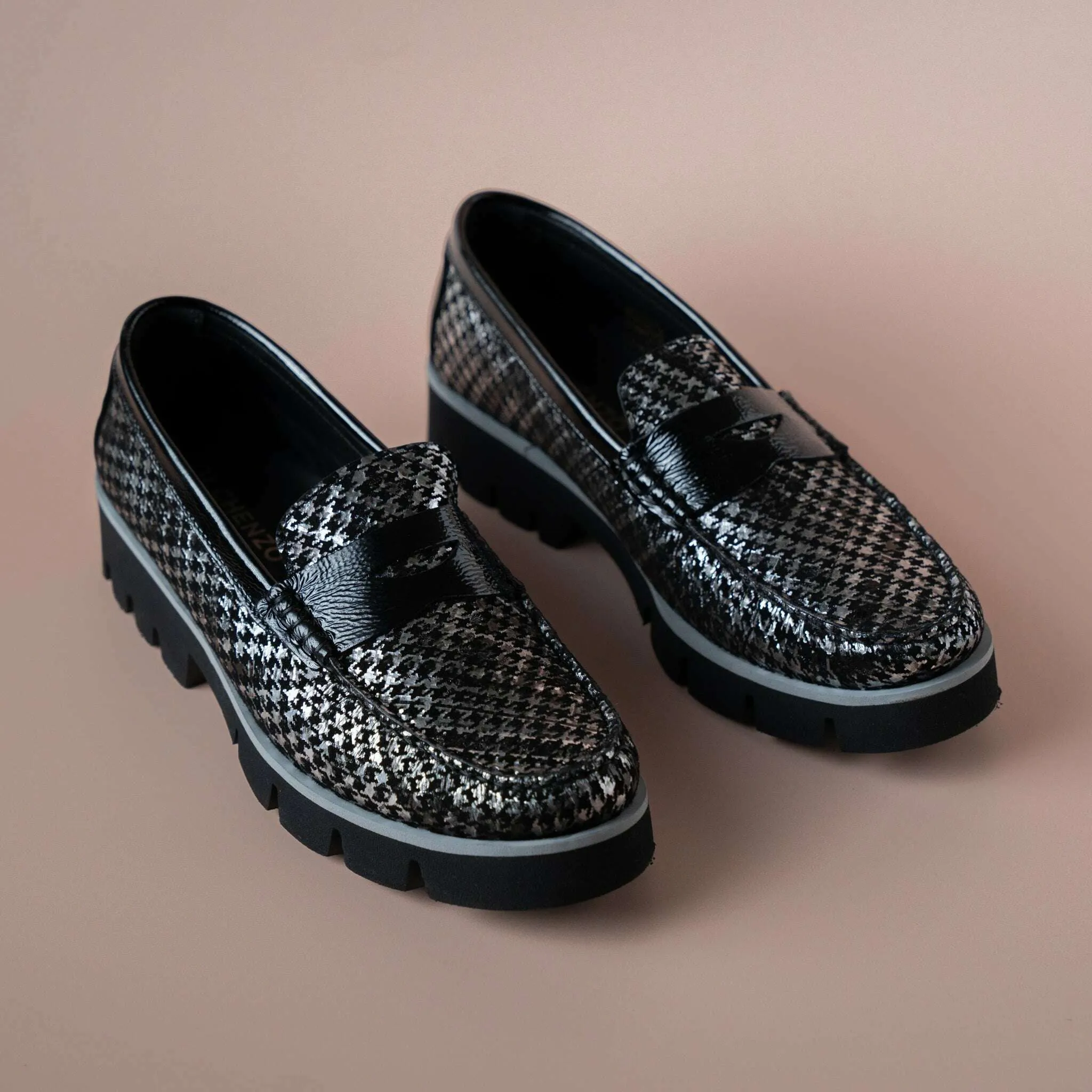 Di Chenzo - 9351 Black/Silver Houndstooth Loafer