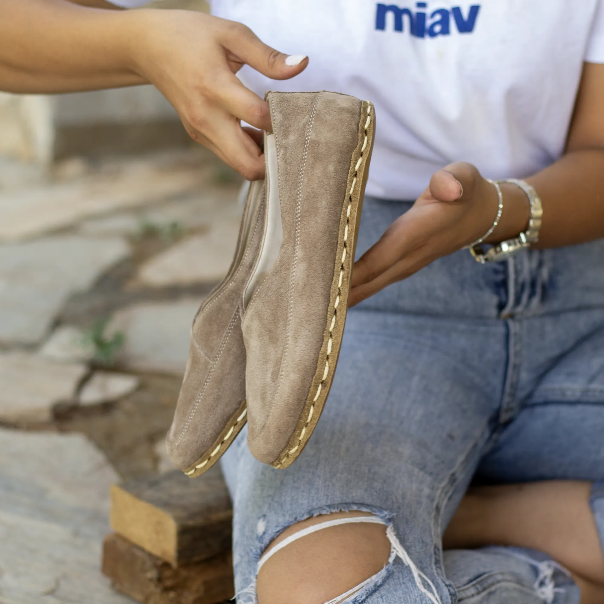 Handmade Barefoot Loafers for Women Milky Brown Suede