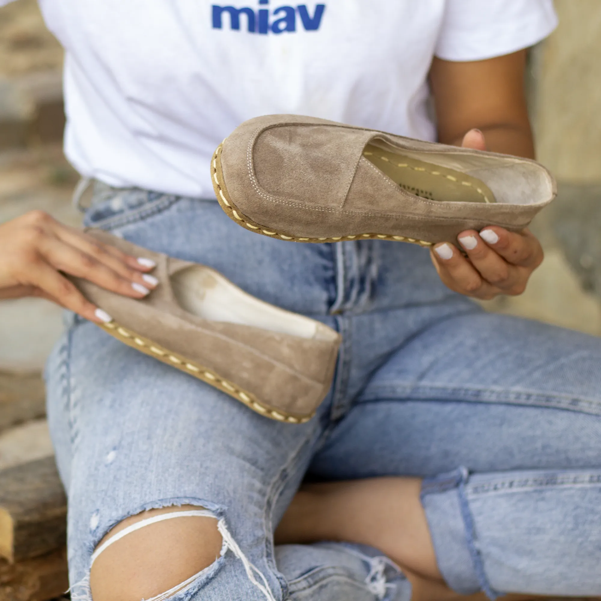 Handmade Barefoot Loafers for Women Milky Brown Suede