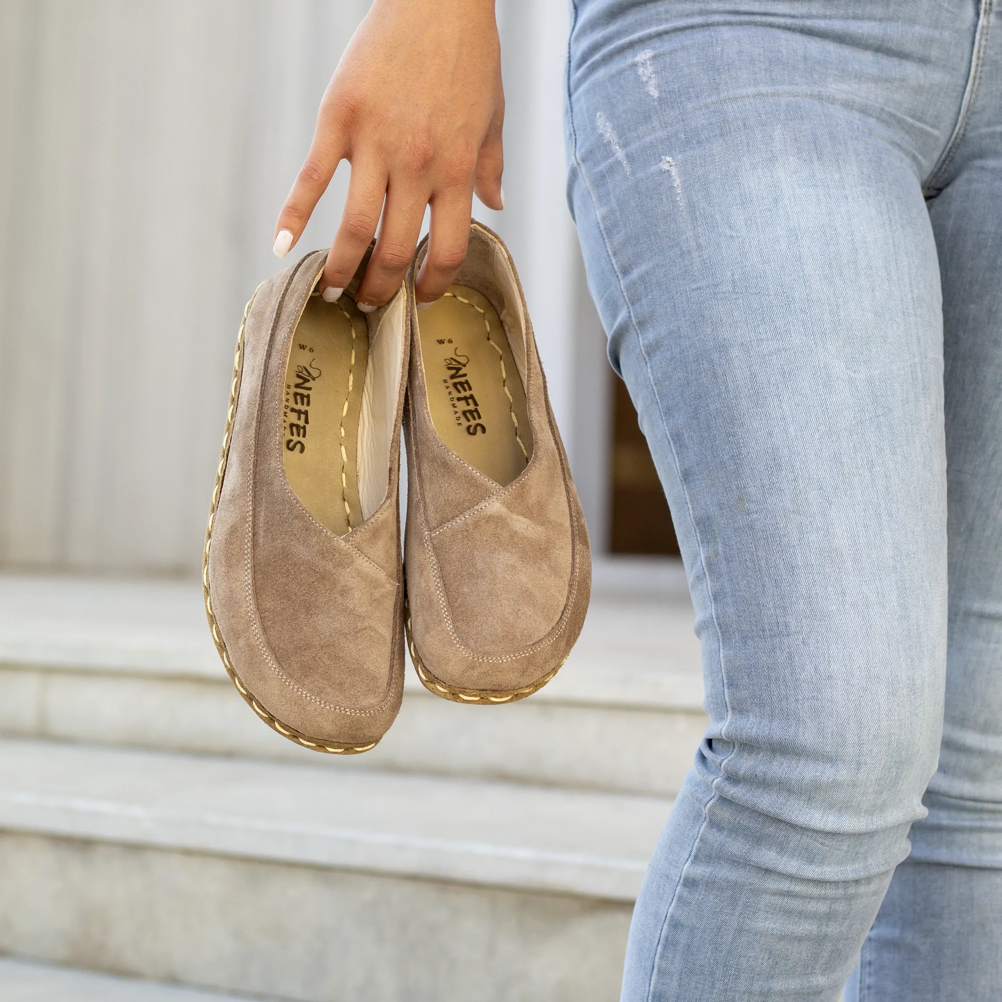 Handmade Barefoot Loafers for Women Milky Brown Suede