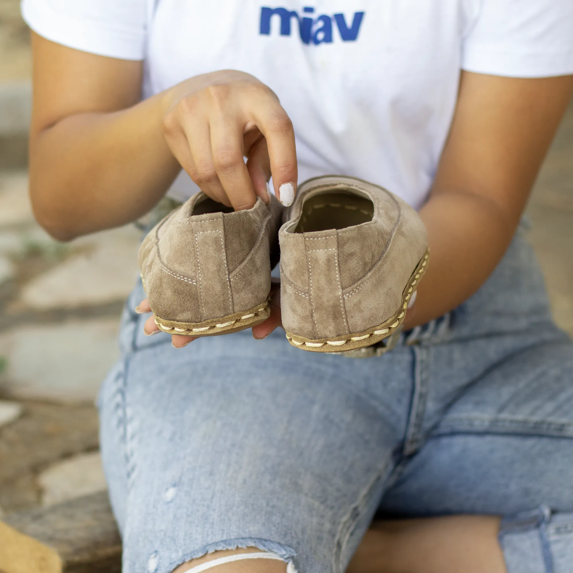 Handmade Barefoot Loafers for Women Milky Brown Suede