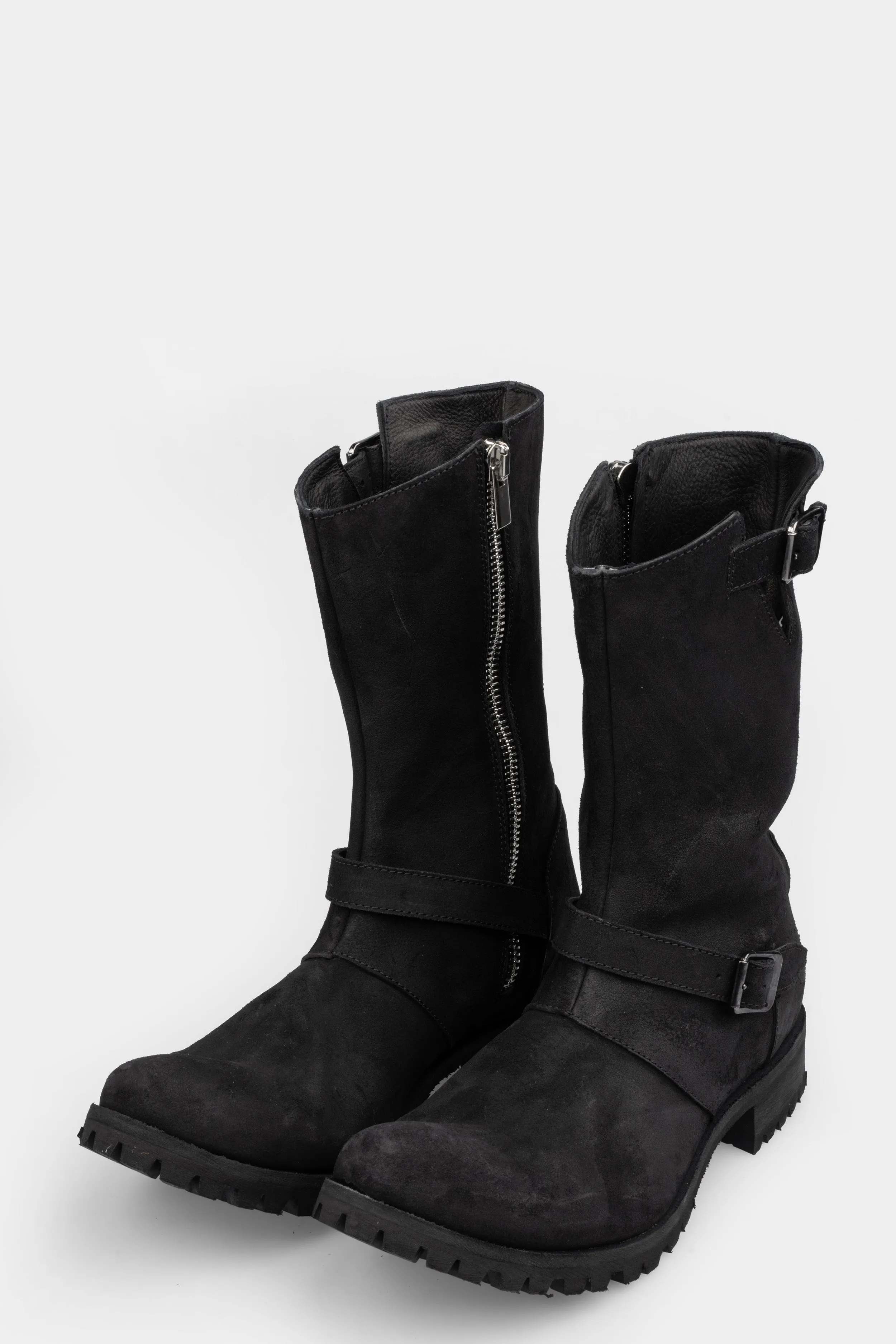 High leather buckle boots