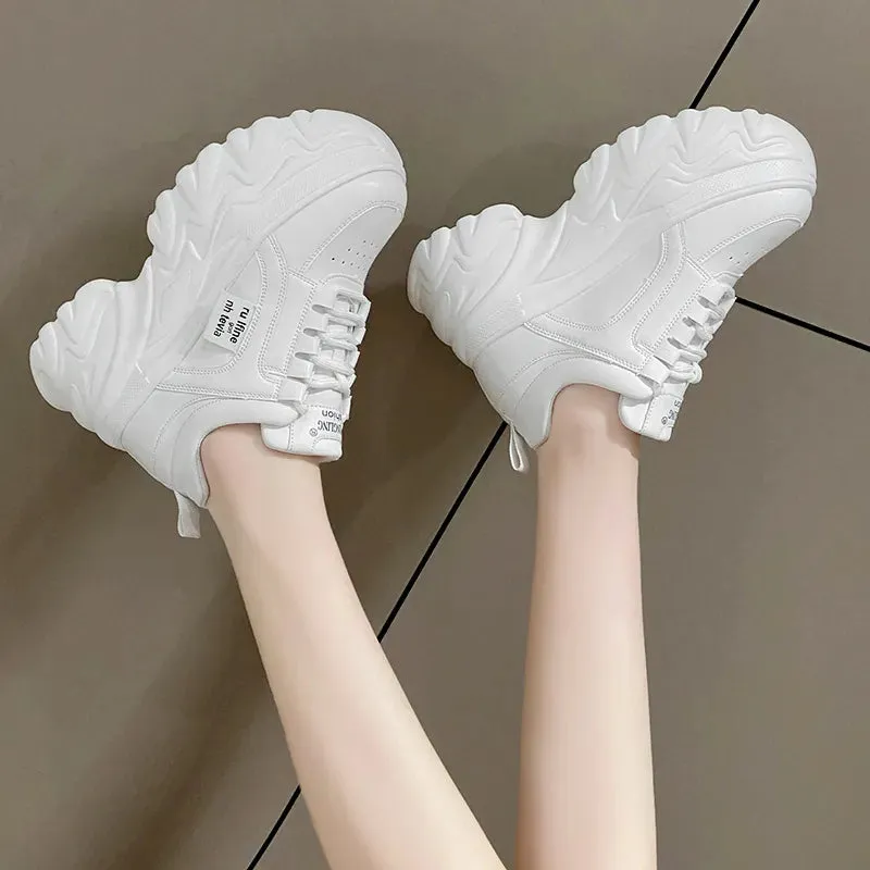 Joskaa 2024 New White Leather Platform Sneakers Womens