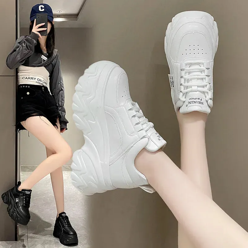 Joskaa 2024 New White Leather Platform Sneakers Womens