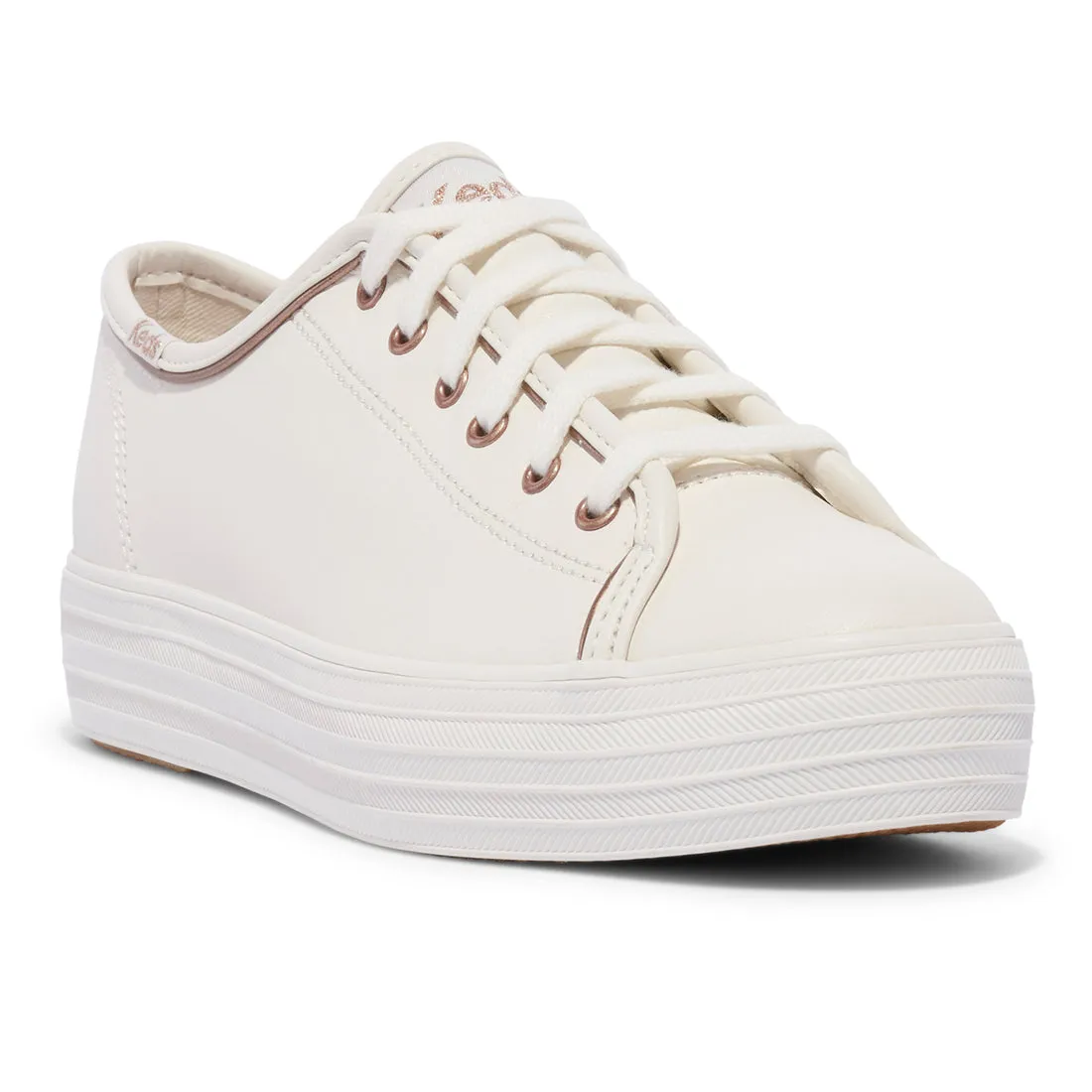 Keds Womens' Triple Kick Leather Piping White/Rose Gold (WH68115)