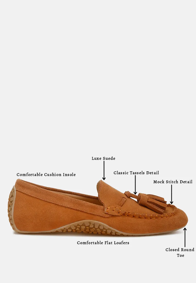 Kipstar Suede Round Toe Tassel Loafers