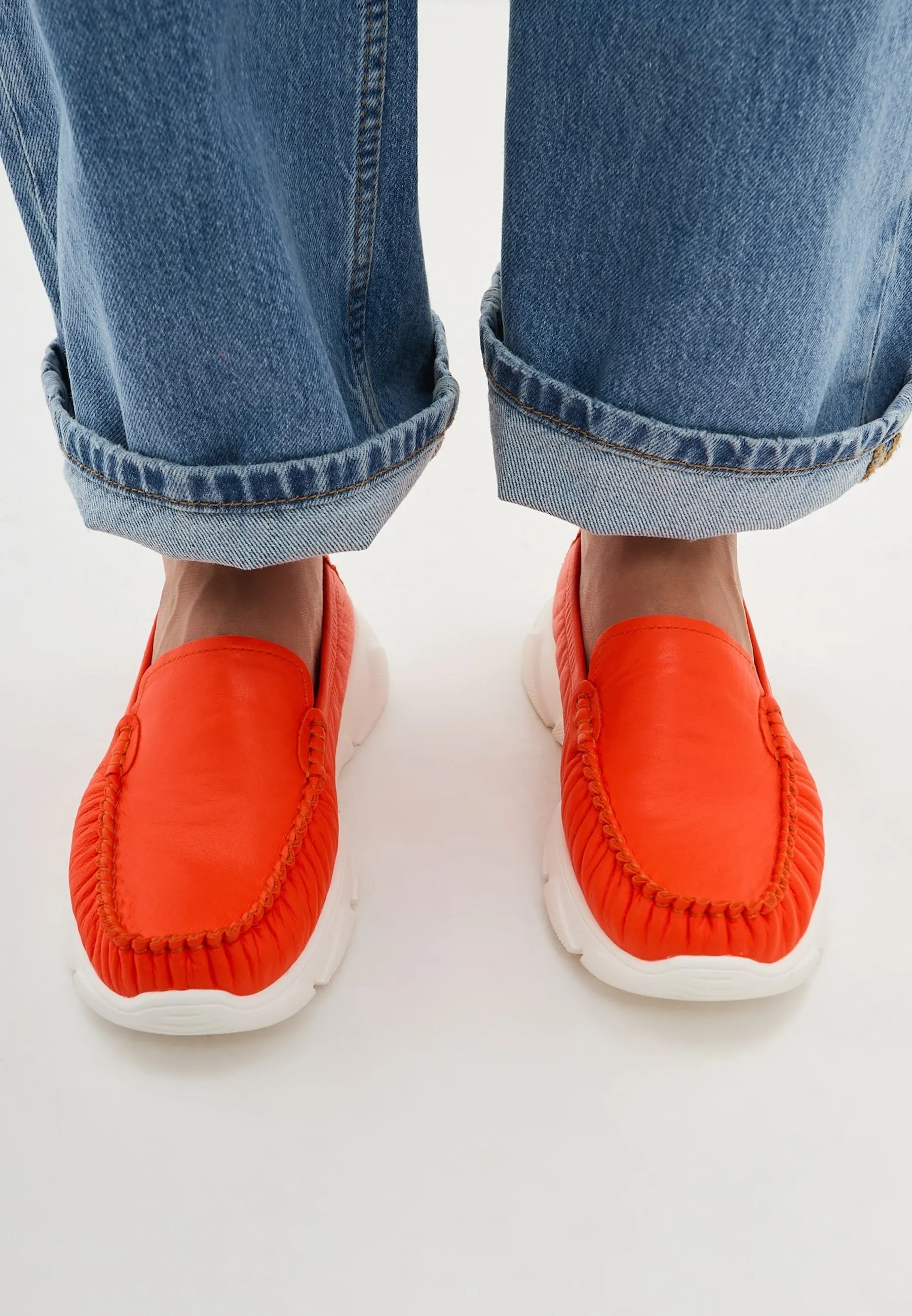 Leather Platform Moccasins Alisa - Orange