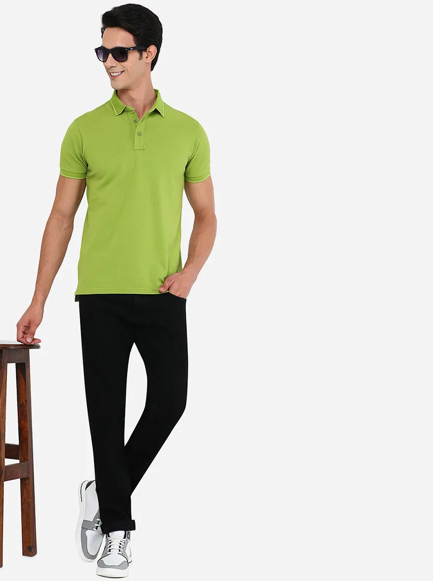 Lime Green Solid Slim Fit Polo T-Shirt | JadeBlue