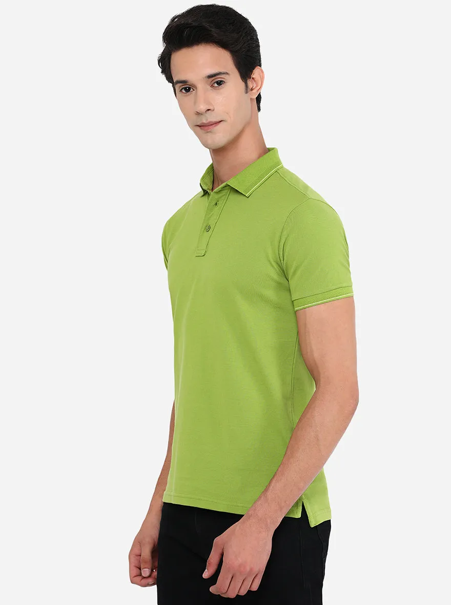 Lime Green Solid Slim Fit Polo T-Shirt | JadeBlue