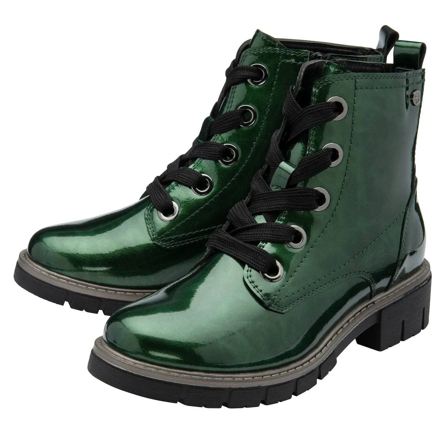 Lotus JoJo Ladies Green Patent Zip & Lace Ankle Boots