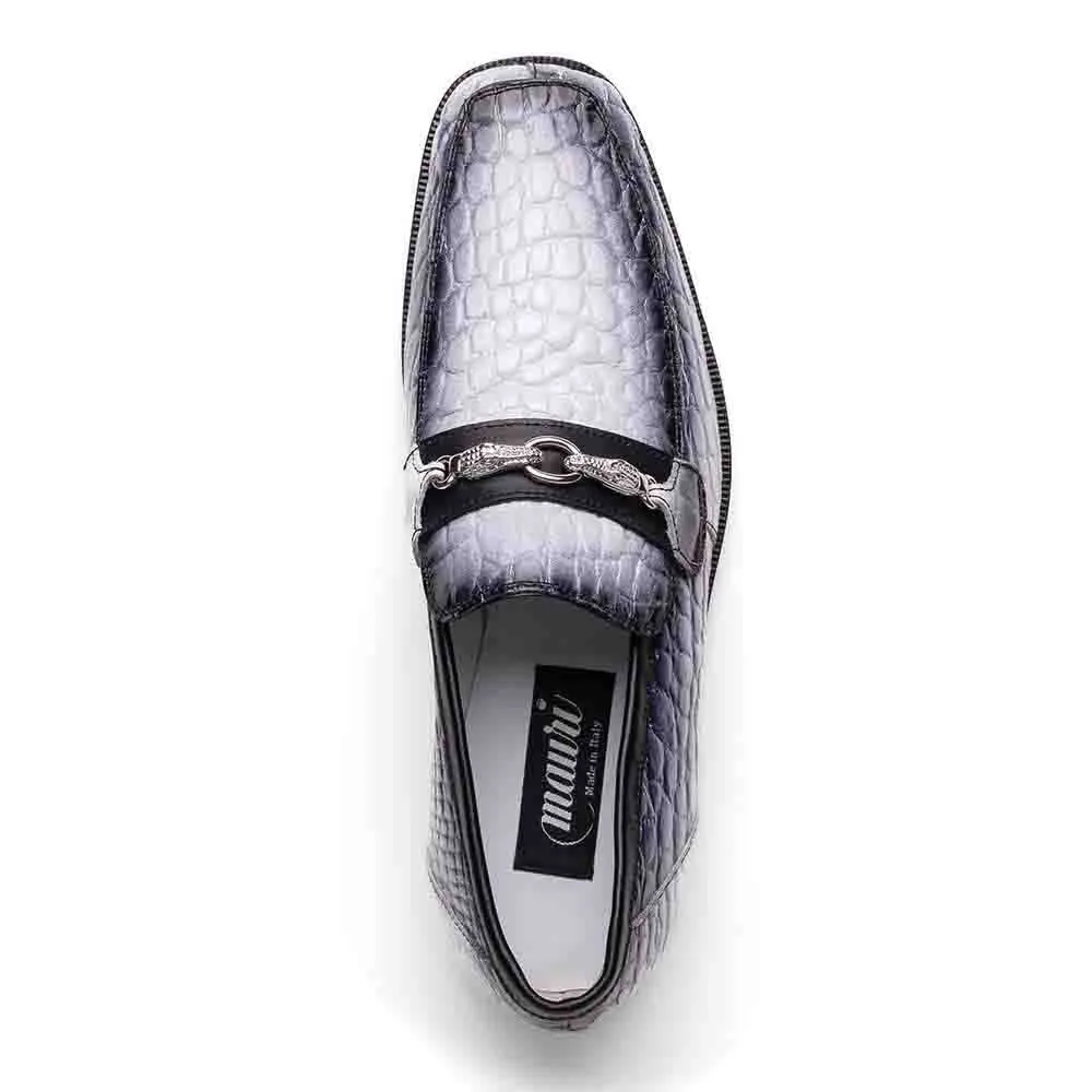 Mauri Men's Debonair White/Black Alligator and Nappa Slip-On Loafer Dress Shoes