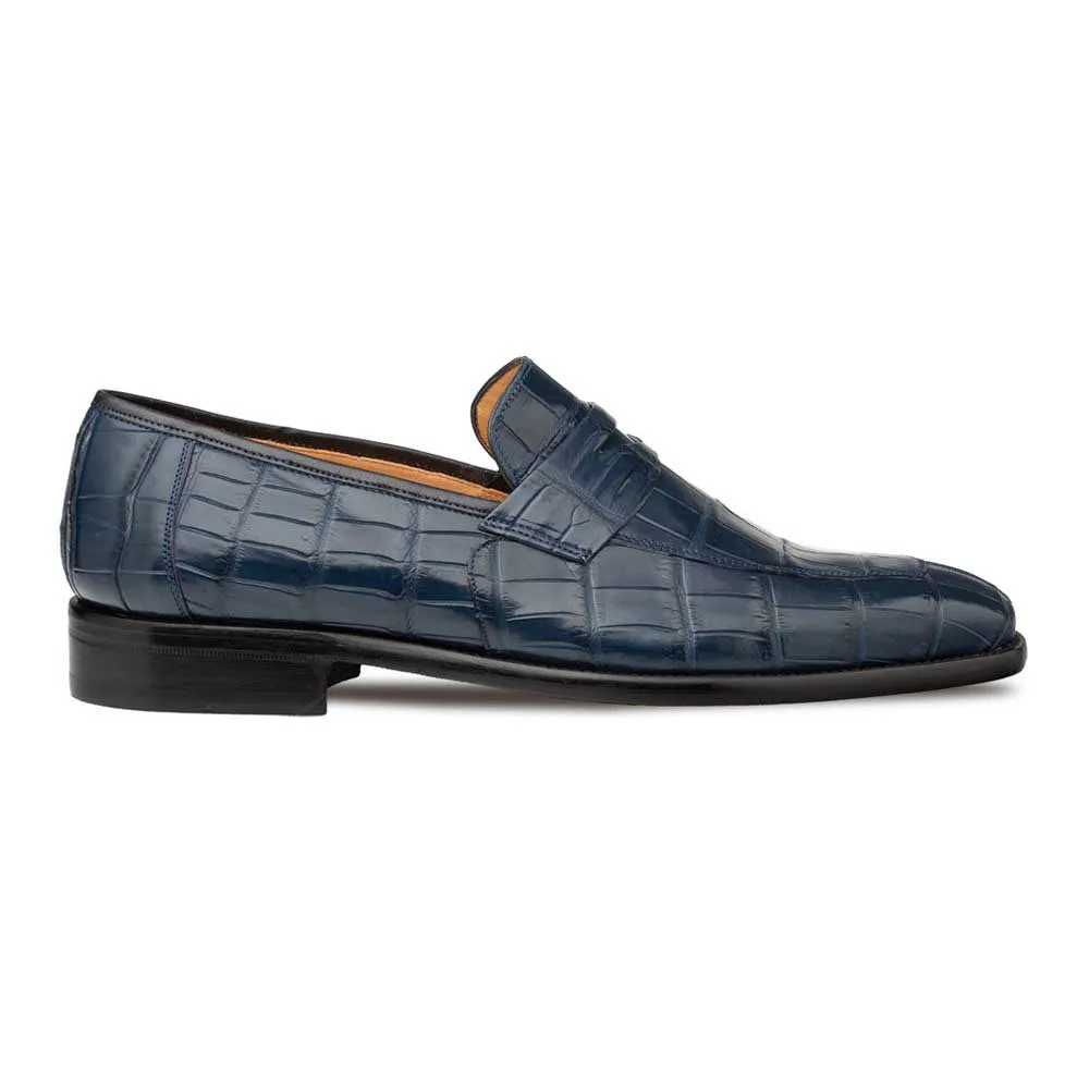 Mezlan Men's Blue Piccolo Genuine American Alligator Penny Loafer