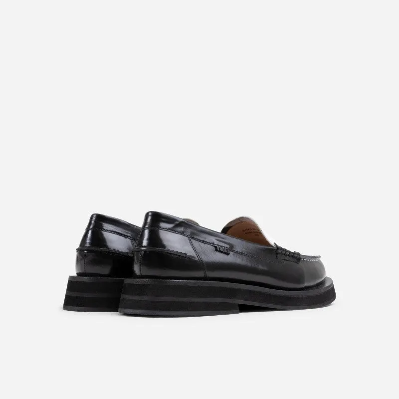 New Frizo Black White Leather Loafers