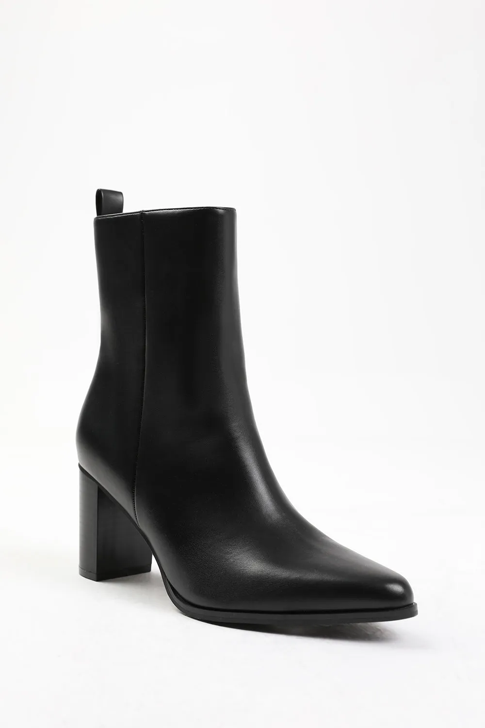 NORTH WIDE FIT BLOCK HEEL ANKLE BOOT IN BLACK FAUX LEATHER