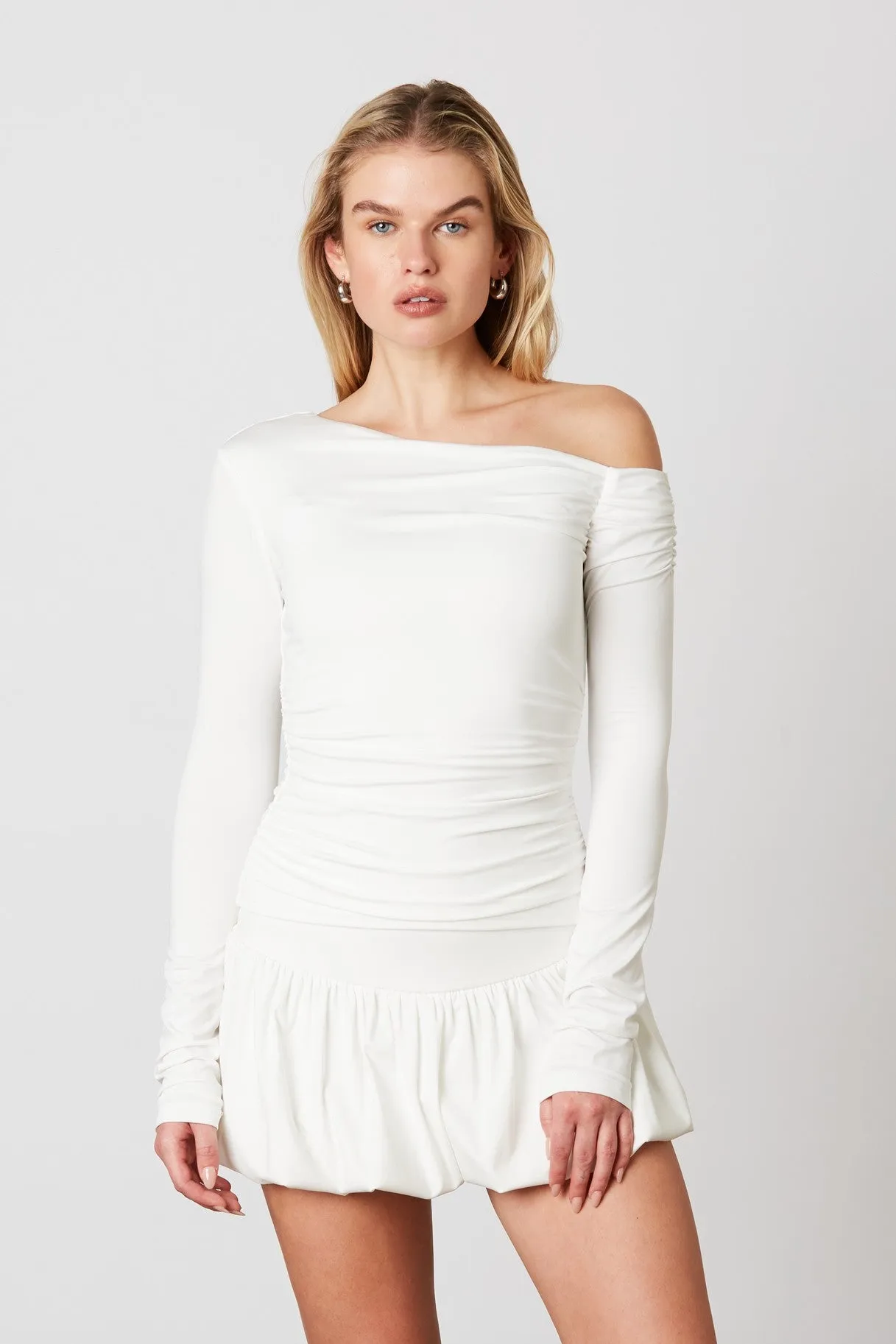 One Shoulder Draped Top White