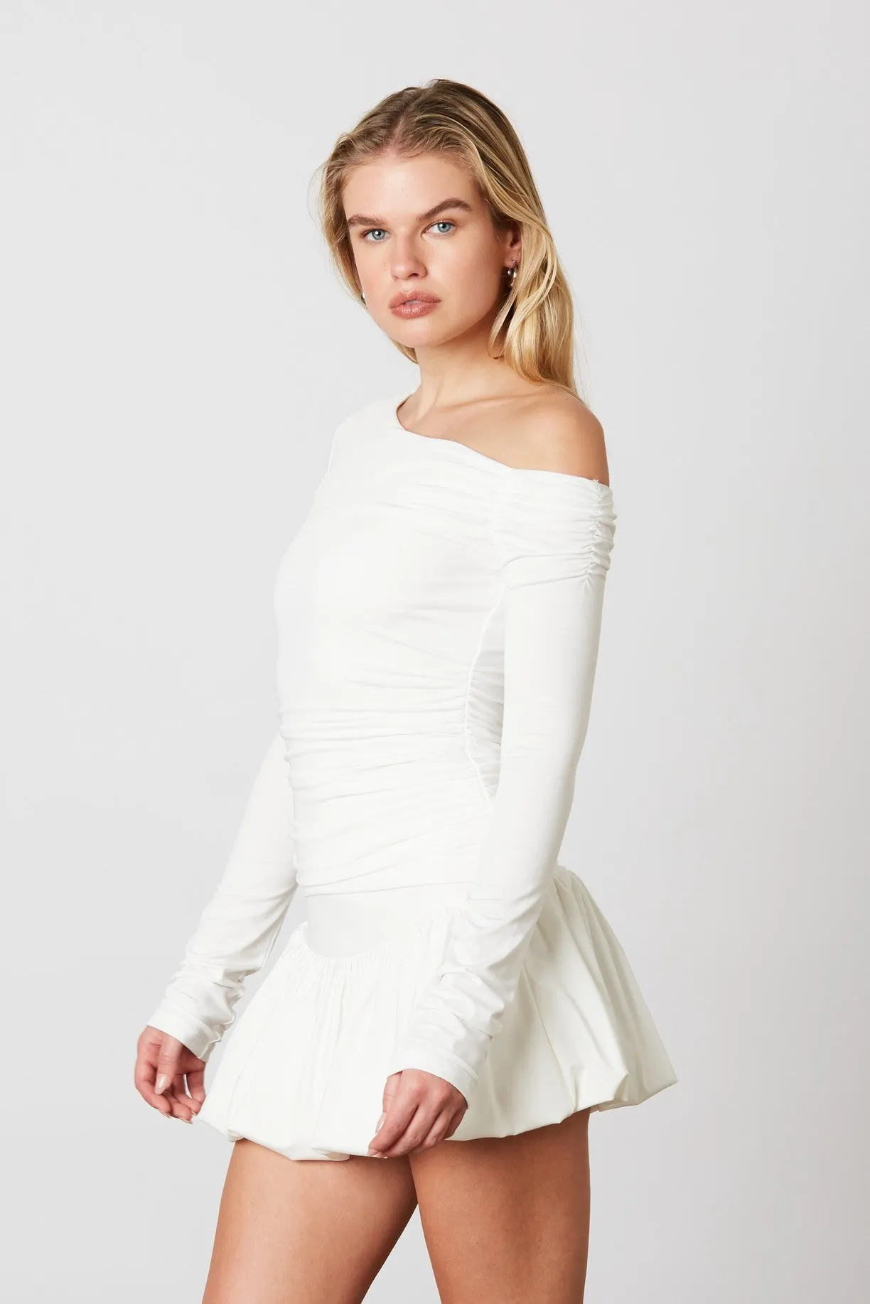 One Shoulder Draped Top White