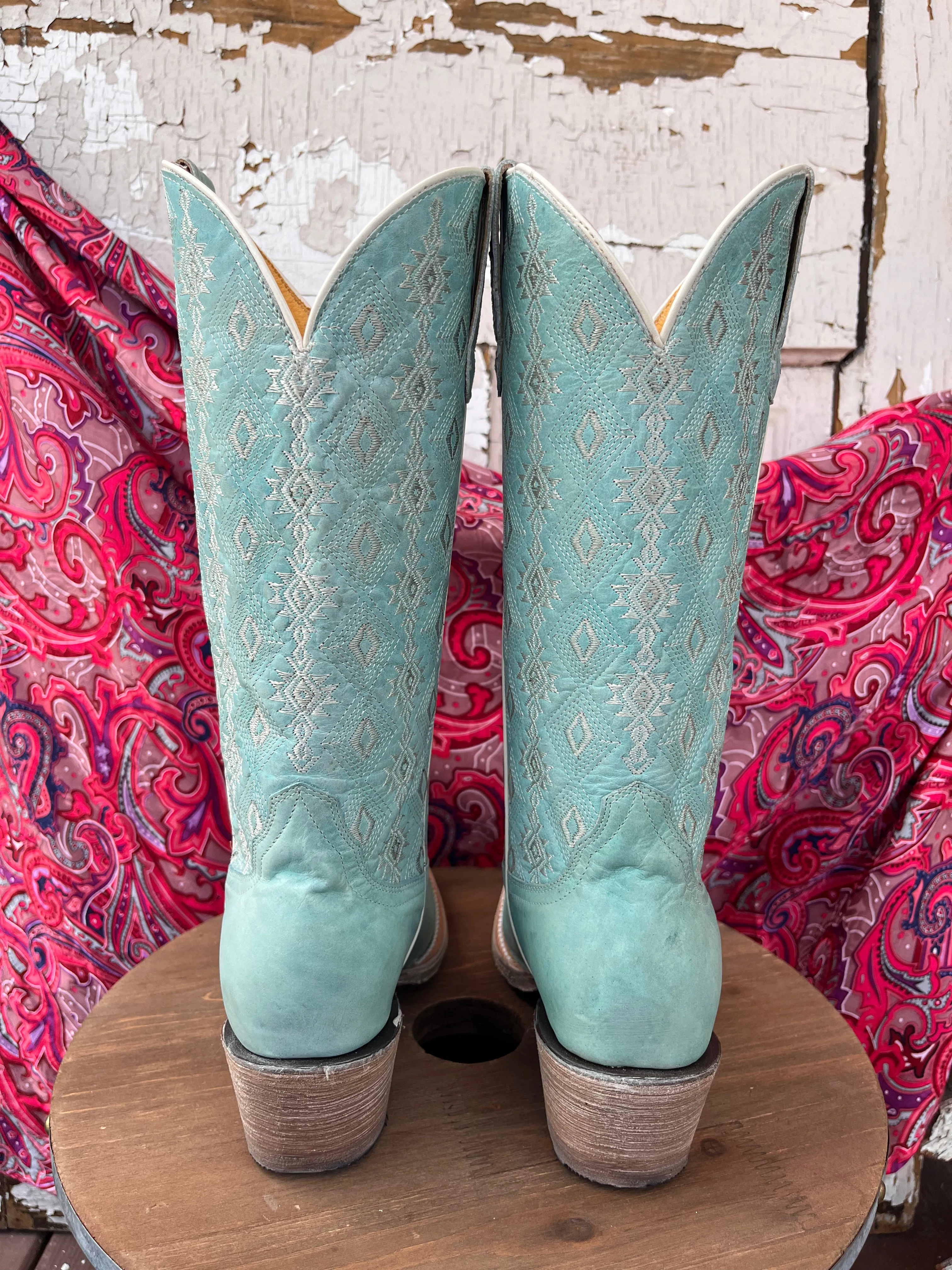 Roper Women's Anika Light Blue Aztec Snip Toe Cowgirl Boots 7619-8586