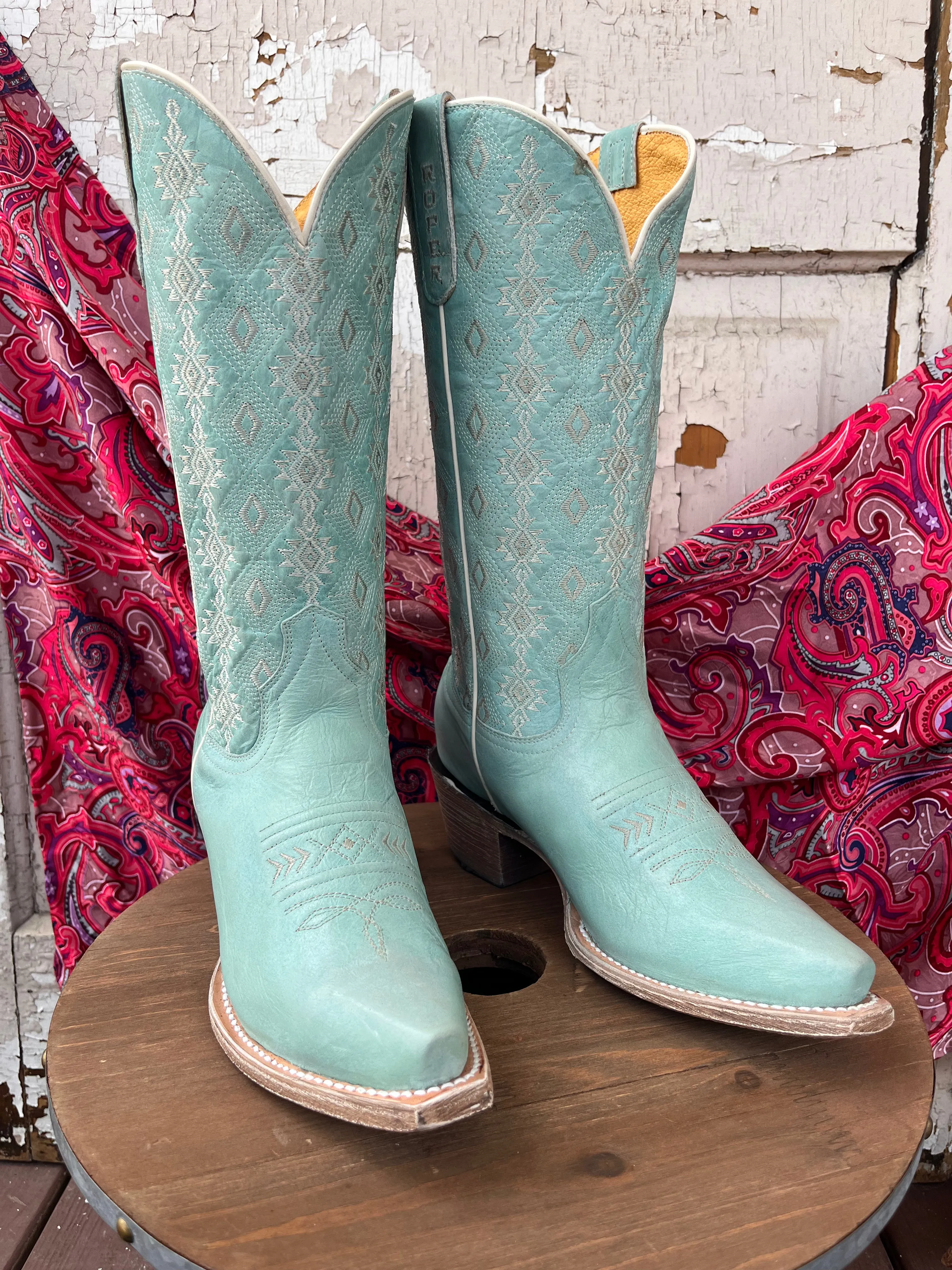 Roper Women's Anika Light Blue Aztec Snip Toe Cowgirl Boots 7619-8586