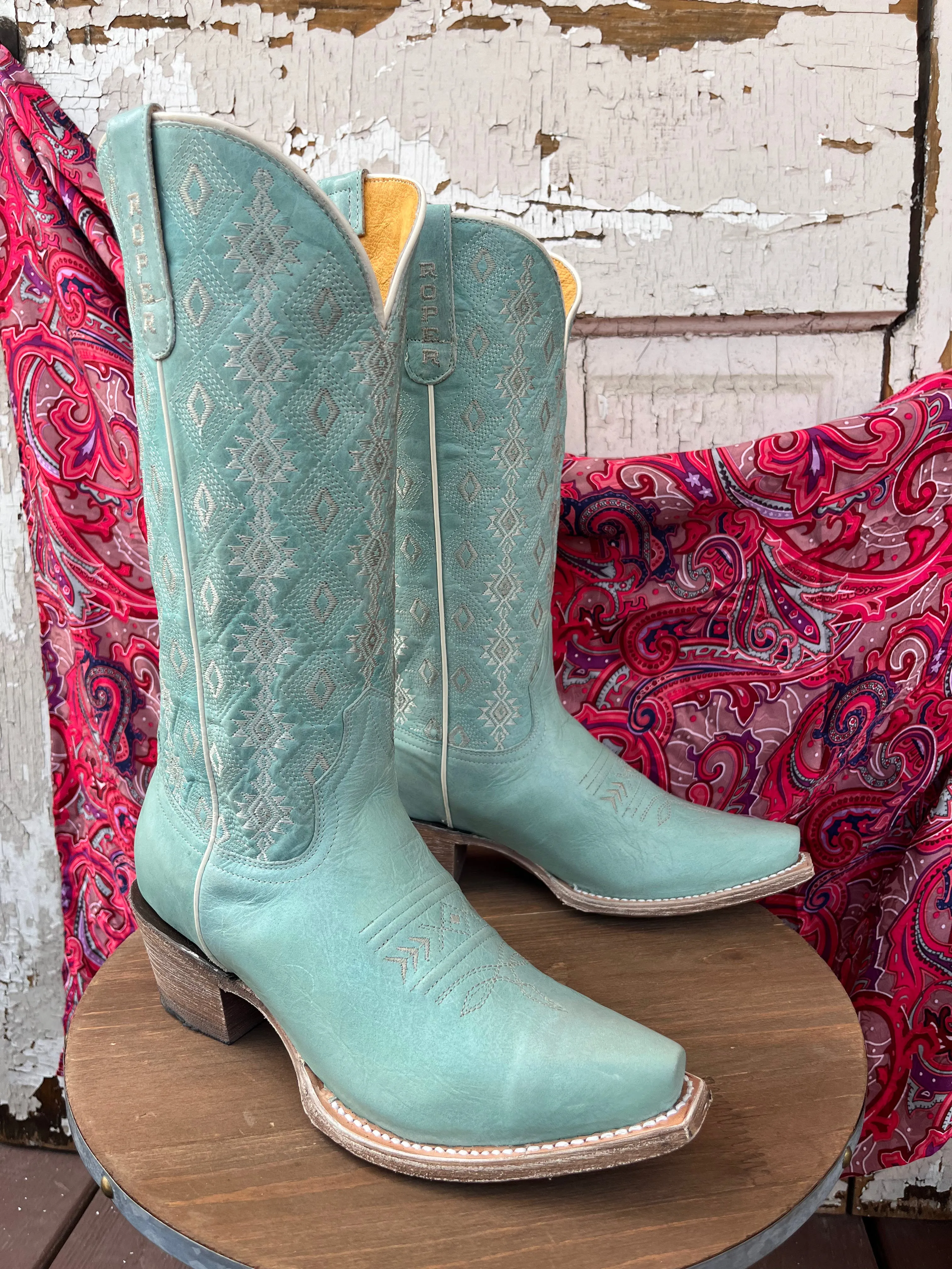 Roper Women's Anika Light Blue Aztec Snip Toe Cowgirl Boots 7619-8586