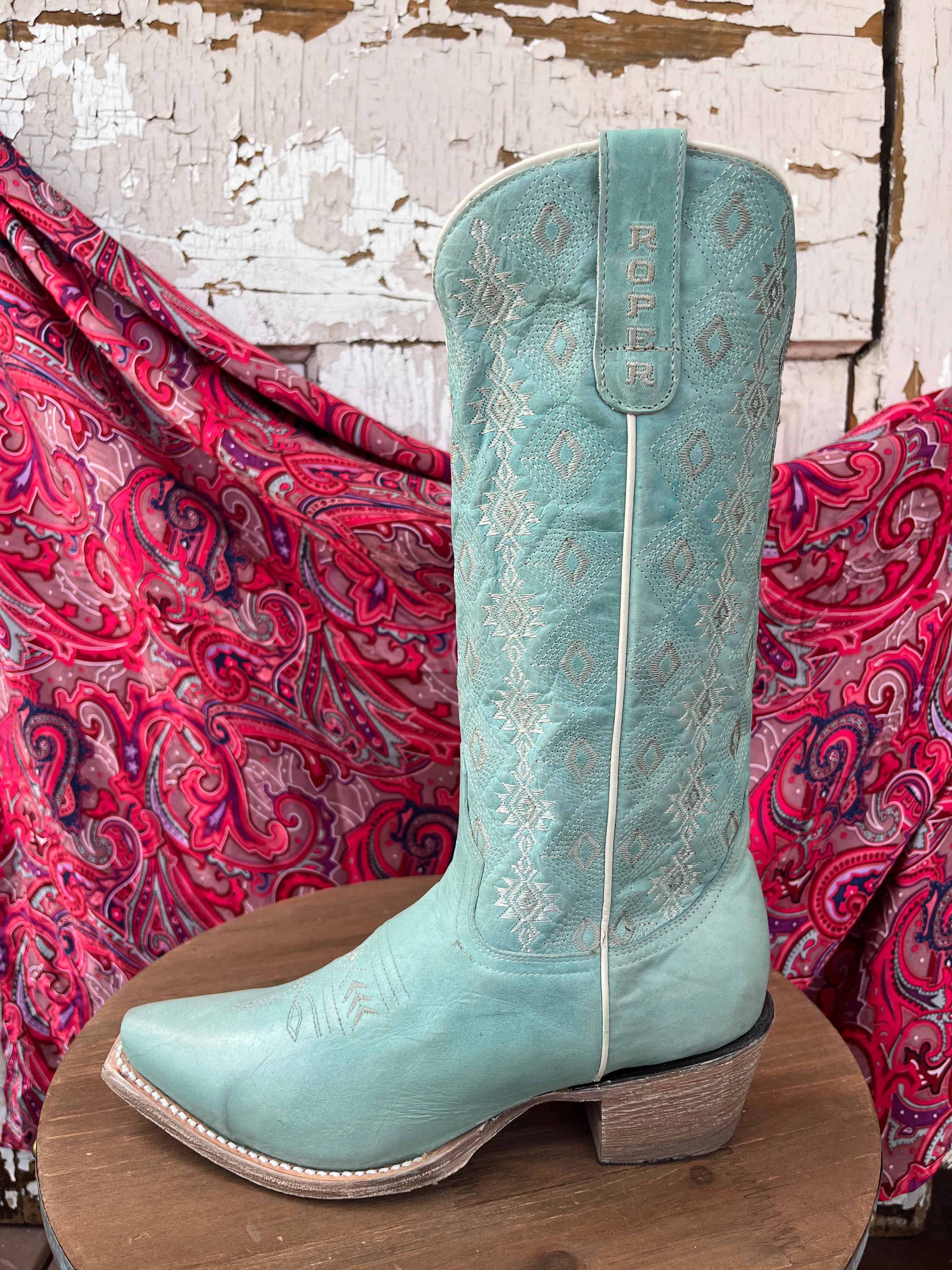 Roper Women's Anika Light Blue Aztec Snip Toe Cowgirl Boots 7619-8586