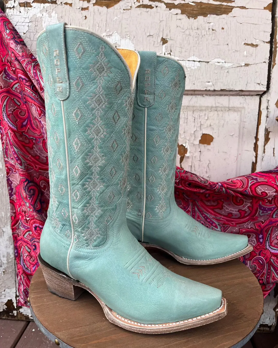 Roper Women's Anika Light Blue Aztec Snip Toe Cowgirl Boots 7619-8586