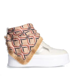 Scarpe Donna LIU JO Selma 02 Sneakers Platform in Pelle Bottalata Beige con Foulard