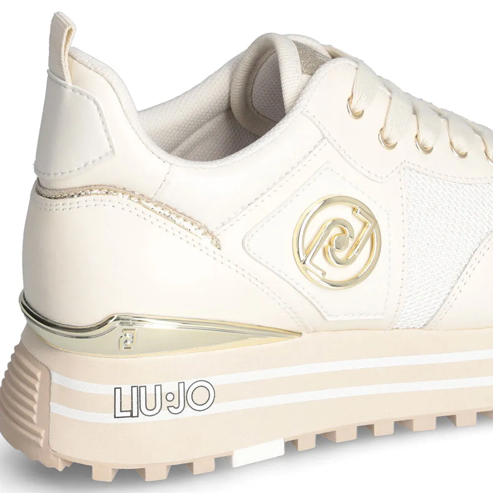 Scarpe Donna LIU JO Sneakers Platform Maxi Wonder 100 in Pelle e Brighty Mesh Ivory