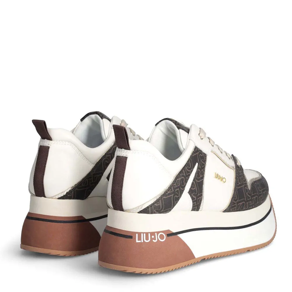 Scarpe Donna LIU JO Supermaxi 06 Sneakers Super Platform in Pelle Bianca e Inserti Monogram