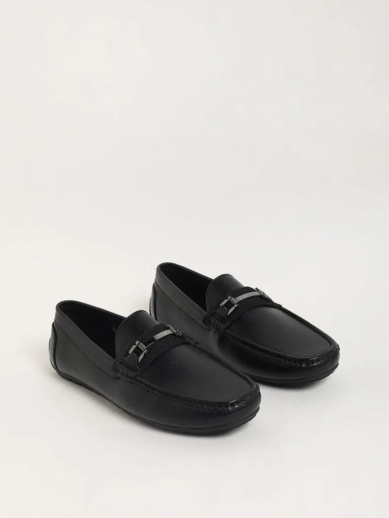 SOLEPLAY Black Metallic Buckle Loafers