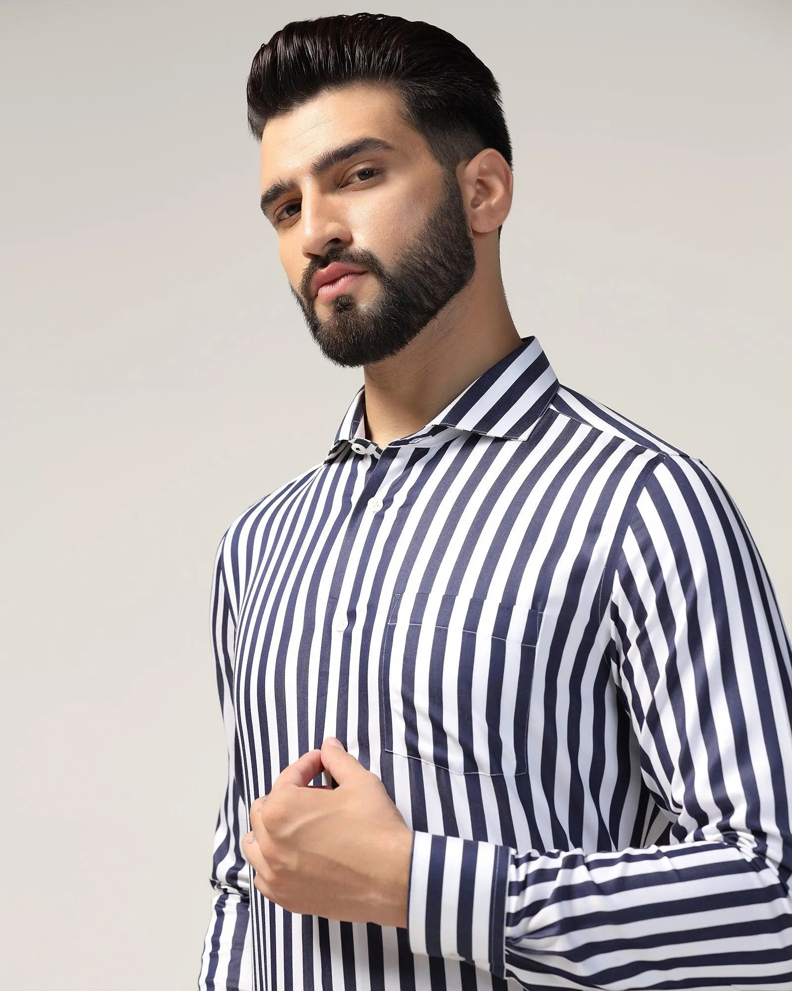 Temp Tech Formal Navy Stripe Shirt - Geneva