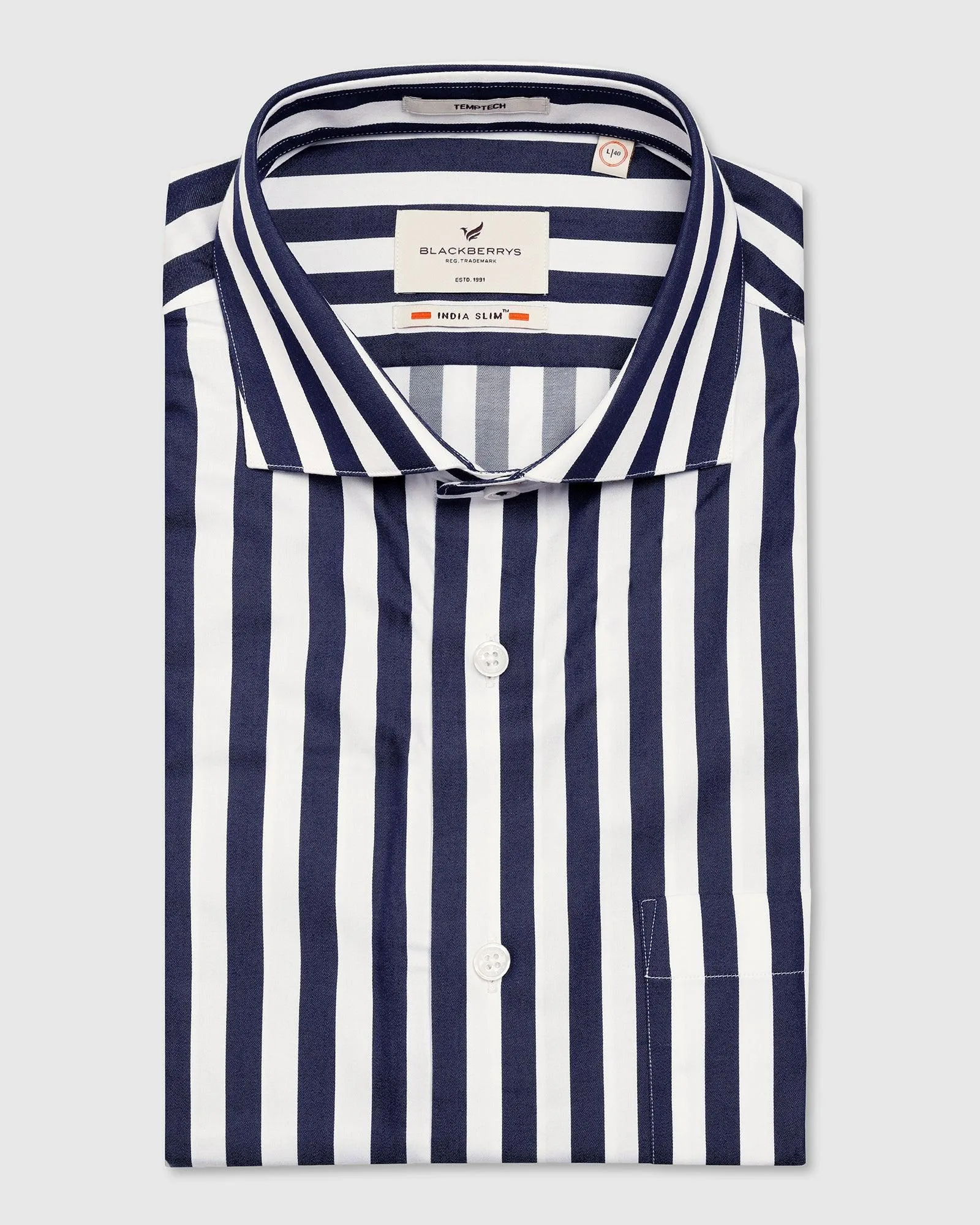 Temp Tech Formal Navy Stripe Shirt - Geneva