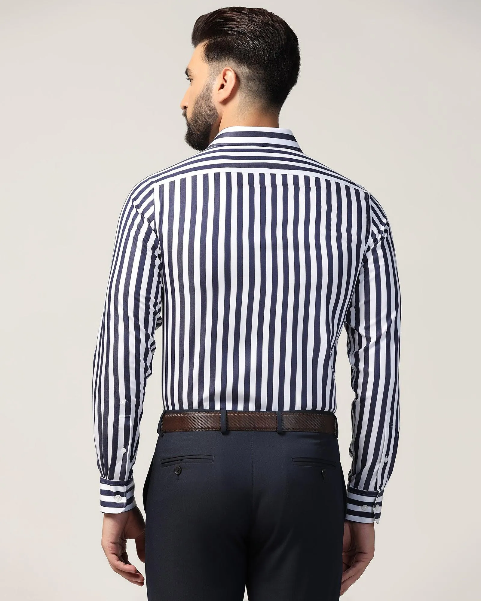 Temp Tech Formal Navy Stripe Shirt - Geneva