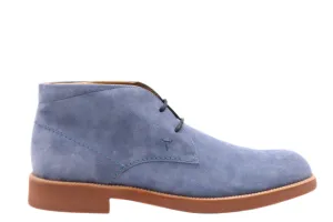 Tods Mens Light Blue Suede Lace Up Ankle Boots with Brown Sole