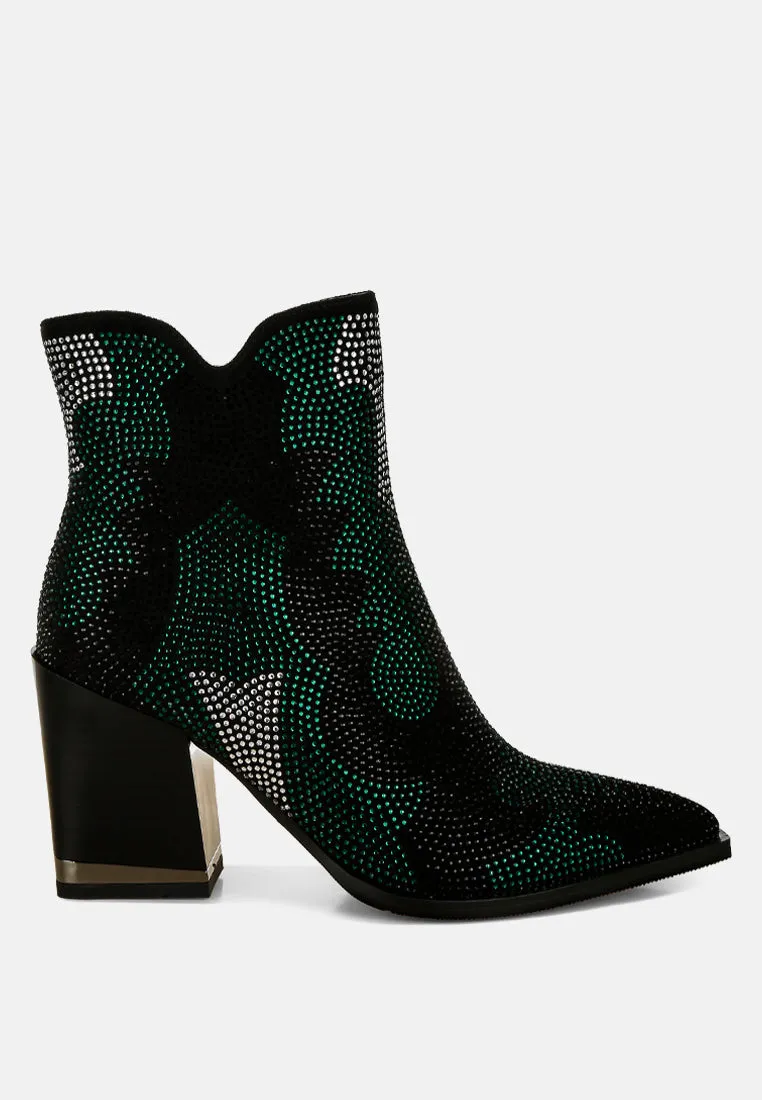 Zarka Rhinestones Embellished Block Heel Boots